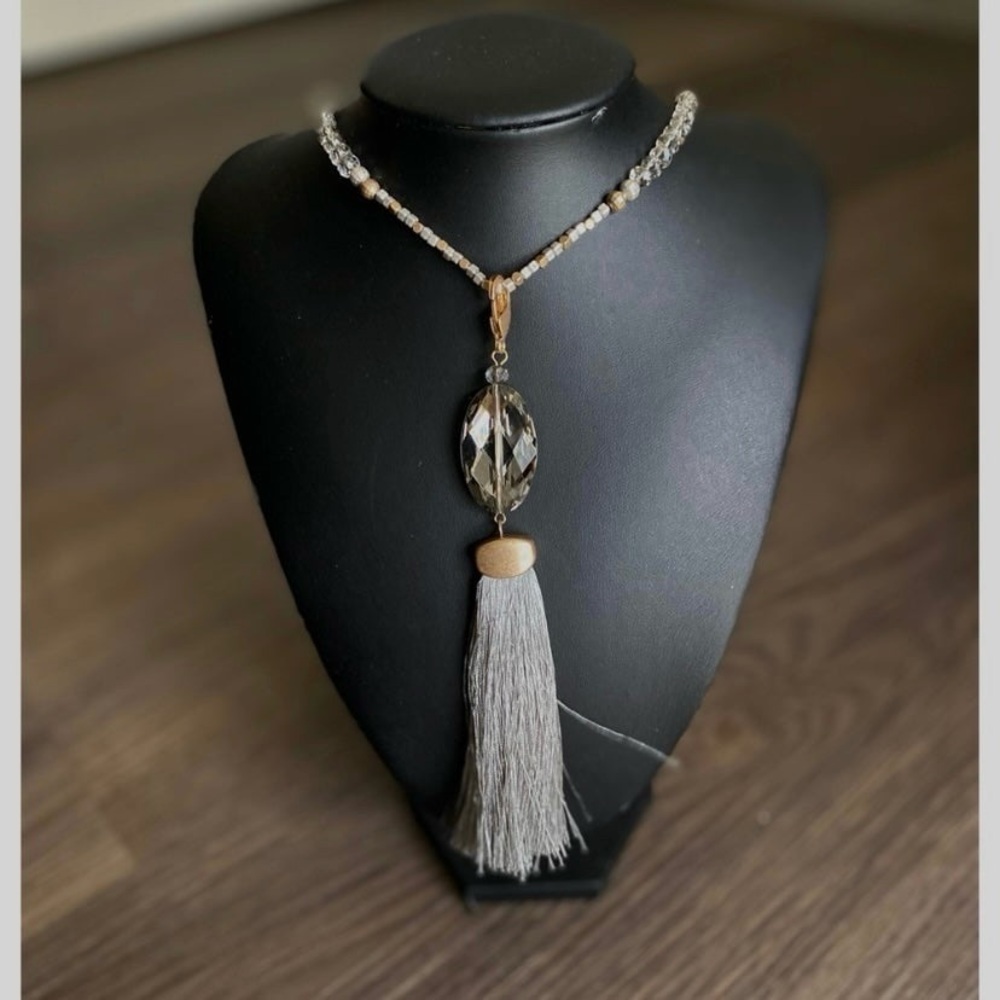 Chico's Gray and Gold Tassel Necklace